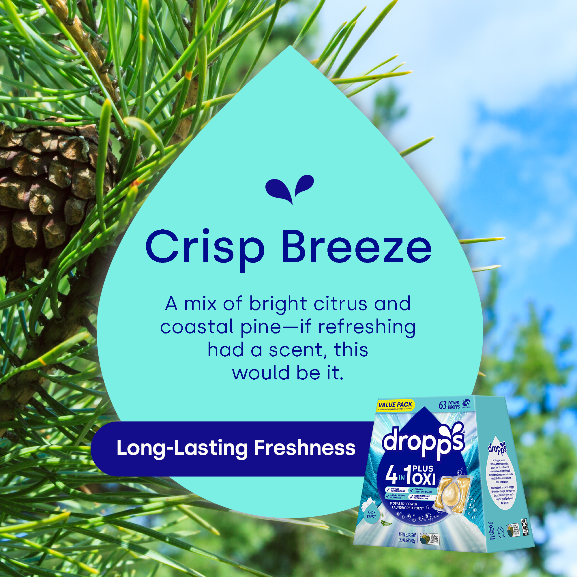 4-in-1 Plus Oxi Biobased Power Laundry Detergent Pods, Crisp Breeze