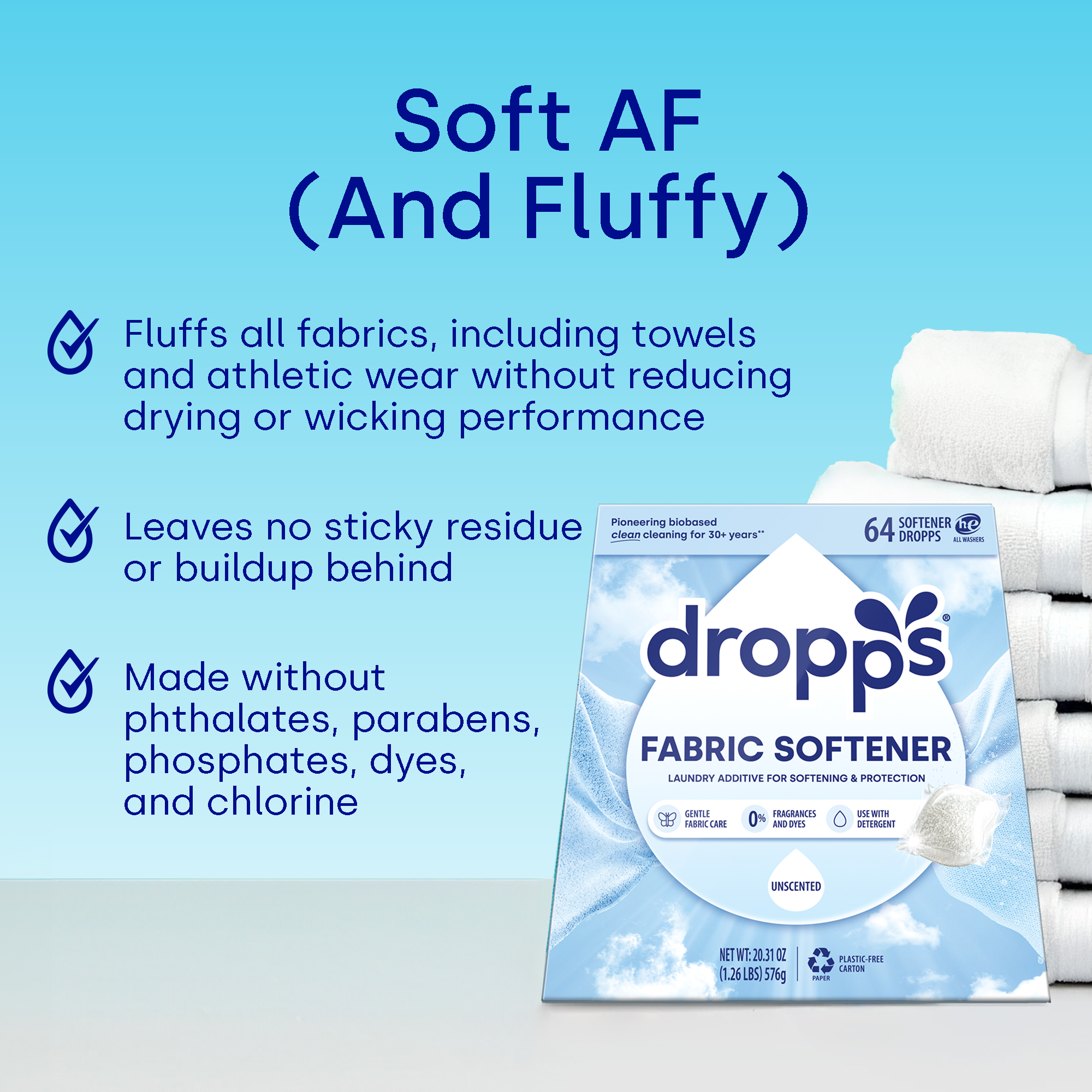 Fabric Softener Pods, Unscented – Dropps