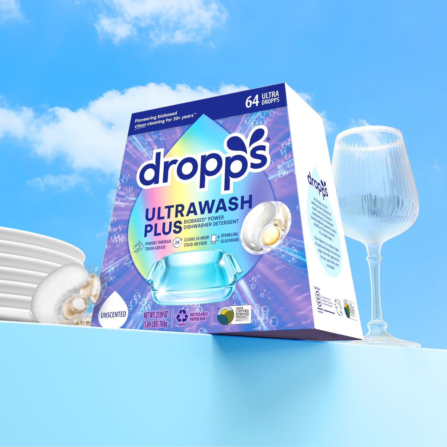 UltraWash Plus Biobased Power Dishwasher Detergent Pods Unscented Dropps ultrawash-plus-biobased-power-dishwasher-detergent-pods-unscented-dropps