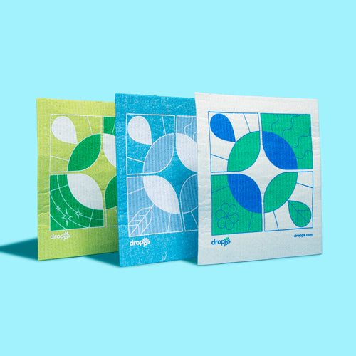 Swedish dish cloths on blue background