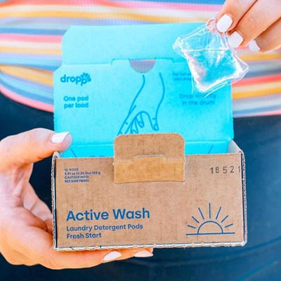 A box of Dropps Active Wash Fresh Start