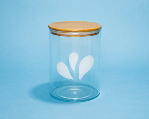 Pod Keeper storage jar, clear glass with bamboo lid.